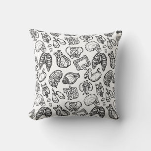 Black & White Modern Human Anatomy Sketch Pattern Throw Pillow