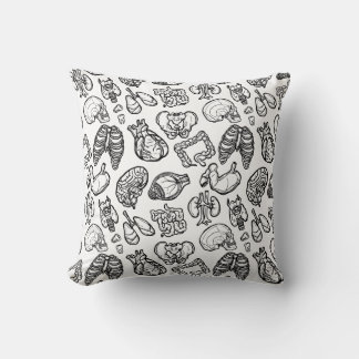 Black & White Modern Human Anatomy Sketch Pattern Throw Pillow
