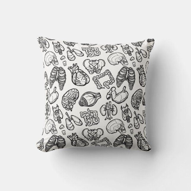 Black & White Modern Human Anatomy Sketch Pattern Throw Pillow (Front)