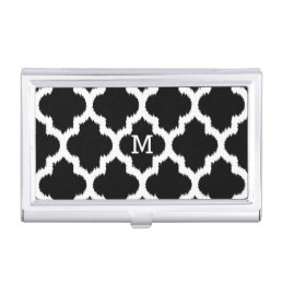 Black &amp; White Modern Ikat Quatrefoil Pattern Case For Business Cards