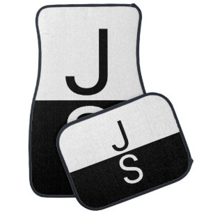 Black & White Modern Initials Monogram Car Floor Mat