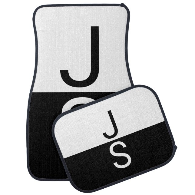 Black & White Modern Initials Monogram Car Floor Mat (Set)