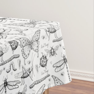 Black White Modern Insects Illustration Love Bug Tablecloth