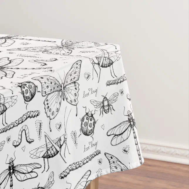 Tablecloth Yellow Insects Black White Modern Insects Illustration Love Bug Tablecloth | Zazzle