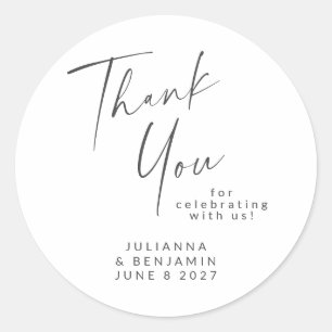 Black White Modern Lettering Thank You Custom Classic Round Sticker
