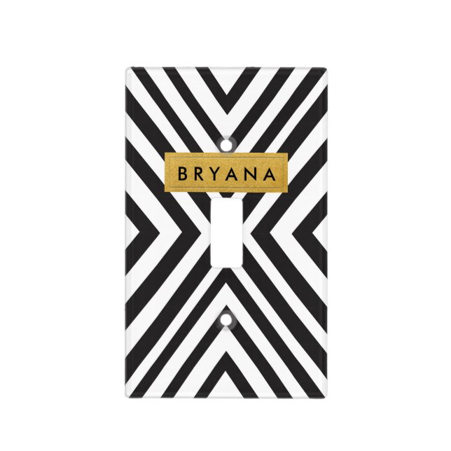 Black & White Modern Lines Light Switch Cover (Front)