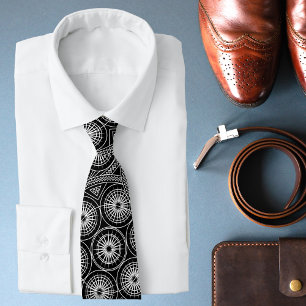 Black White Modern Mandala Geometric Pattern Neck Tie