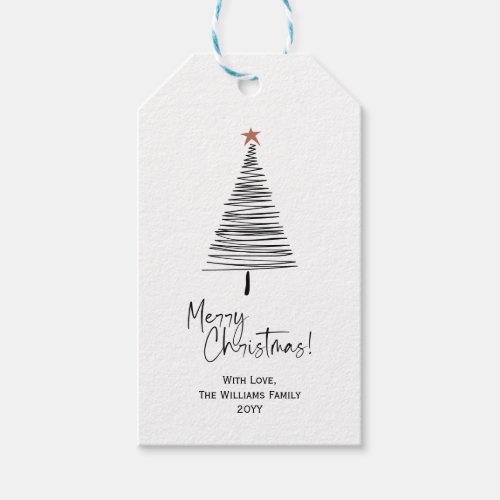 Black White Modern Merry Christmas Tree Gift Tags