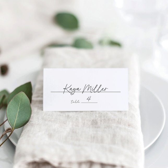 Black & White Modern Minimal Script Wedding Place Card (Creator Uploaded)