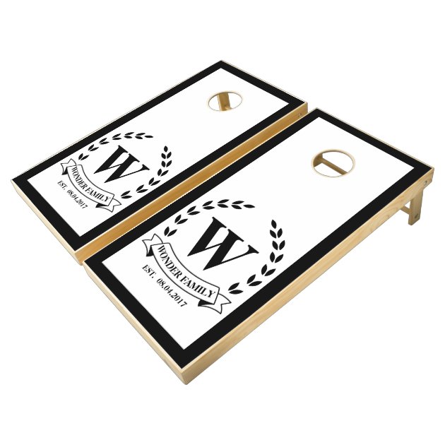 Black White Modern Minimal Wedding Monogram Cornhole Set