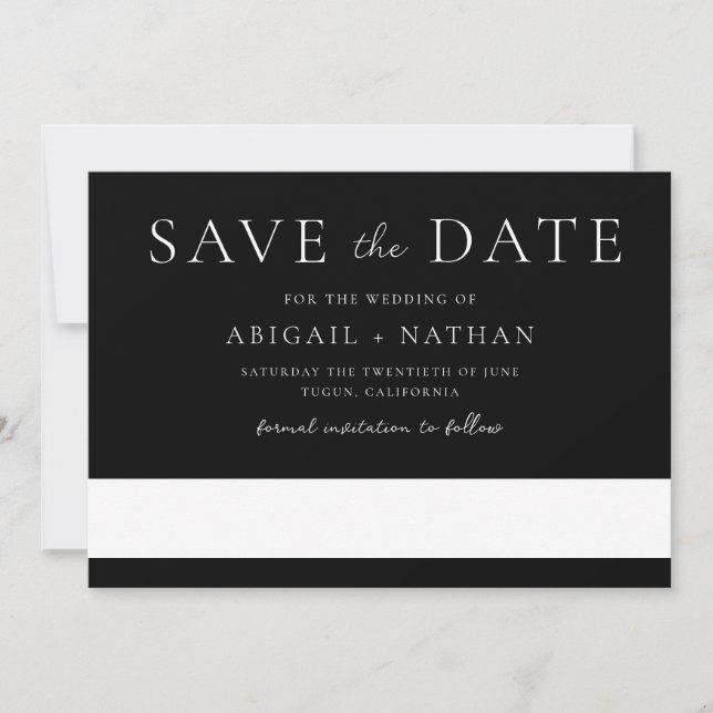 Black & White Modern Minimal Wedding  Save The Date (Front)