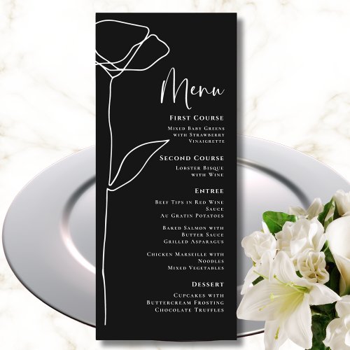 Black White Modern Minimalist Bold Floral Menu