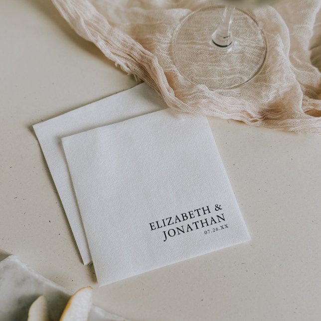 Black White Modern Minimalist Couples Names Napkins (Creator Uploaded)