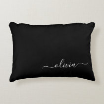 Black White Modern Minimalist Elegant Monogram Accent Pillow