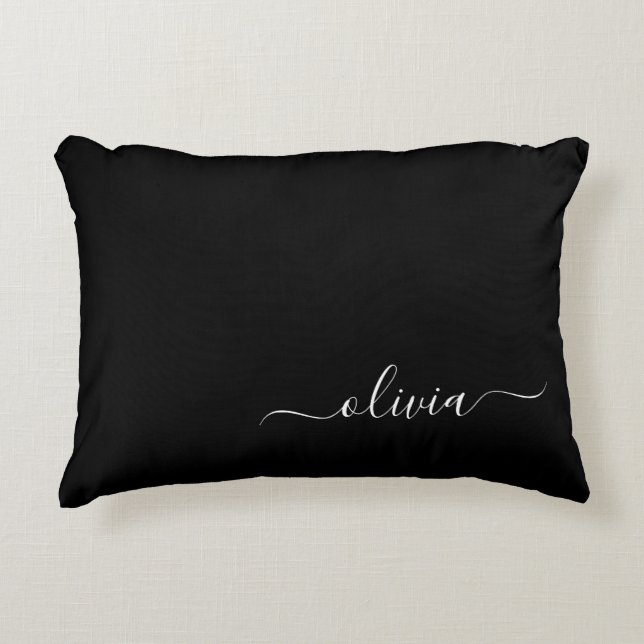 Black White Modern Minimalist Elegant Monogram Accent Pillow (Front)