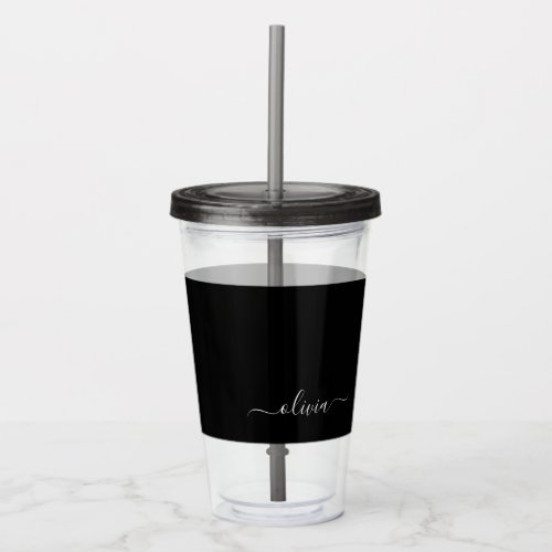 Black White Modern Minimalist Elegant Monogram Acrylic Tumbler