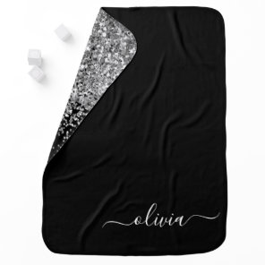 Black White Modern Minimalist Elegant Monogram Baby Blanket
