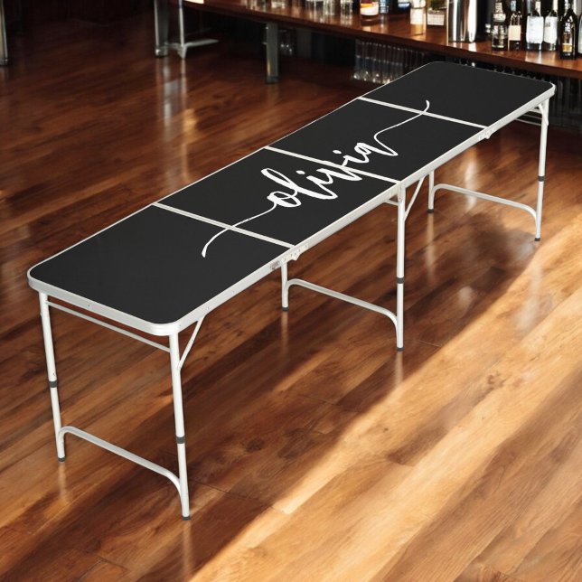 Black White Modern Minimalist Elegant Monogram Beer Pong Table (Creator Uploaded)