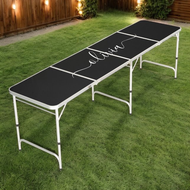 Black White Modern Minimalist Elegant Monogram Beer Pong Table (Creator Uploaded)