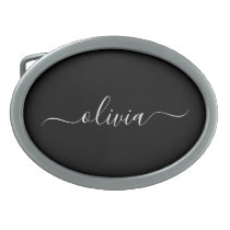 Black White Modern Minimalist Elegant Monogram Belt Buckle