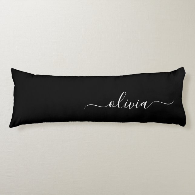Black White Modern Minimalist Elegant Monogram Body Pillow (Front)