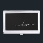 Black White Modern Minimalist Elegant Monogram Business Card Case<br><div class="desc">Introducing our Black and White Minimalist Modern Monogram Collection: Embrace simplicity and sophistication with our minimalist designs, curated to elevate your style effortlessly. Crafted with a keen eye for modern aesthetics, this collection features sleek black and white designs accentuated by personalized monograms. From chic stationery to versatile accessories, our collection...</div>