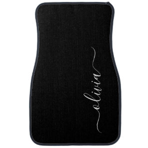 Black White Modern Minimalist Elegant Monogram Car Floor Mat