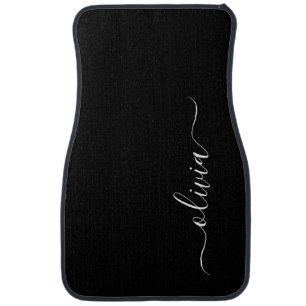 Black White Modern Minimalist Elegant Monogram Car Floor Mat