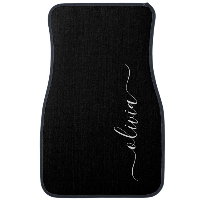 Black White Modern Minimalist Elegant Monogram Car Floor Mat (Front)