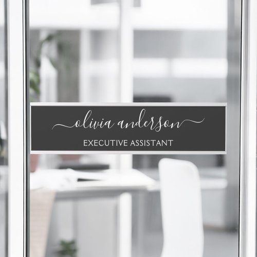 Black White Modern Minimalist Elegant Monogram Door Sign