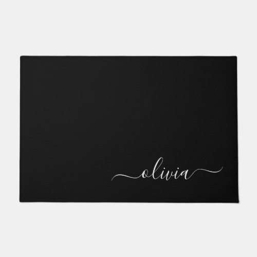 Black White Modern Minimalist Elegant Monogram Doormat