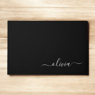 Black White Modern Minimalist Elegant Monogram Doormat
