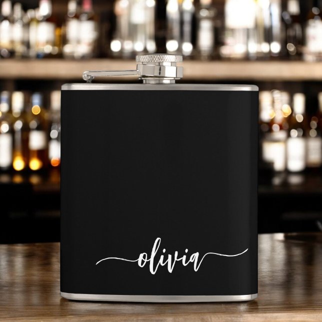 Black White Modern Minimalist Elegant Monogram Flask (Creator Uploaded)