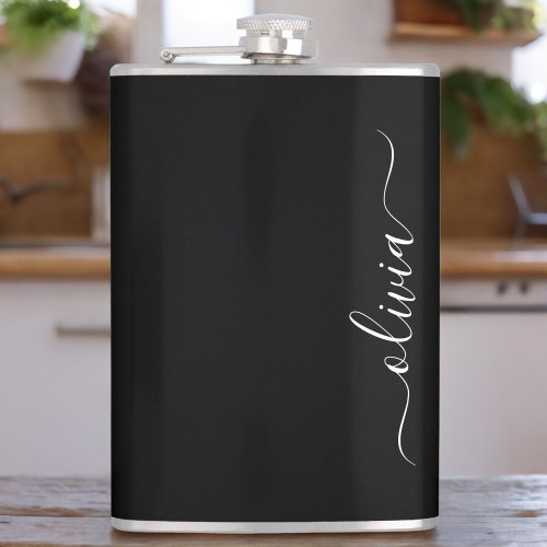 Black White Modern Minimalist Elegant Monogram Flask