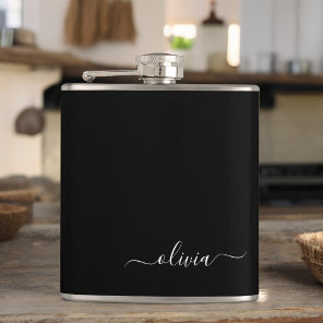 Black White Modern Minimalist Elegant Monogram Flask