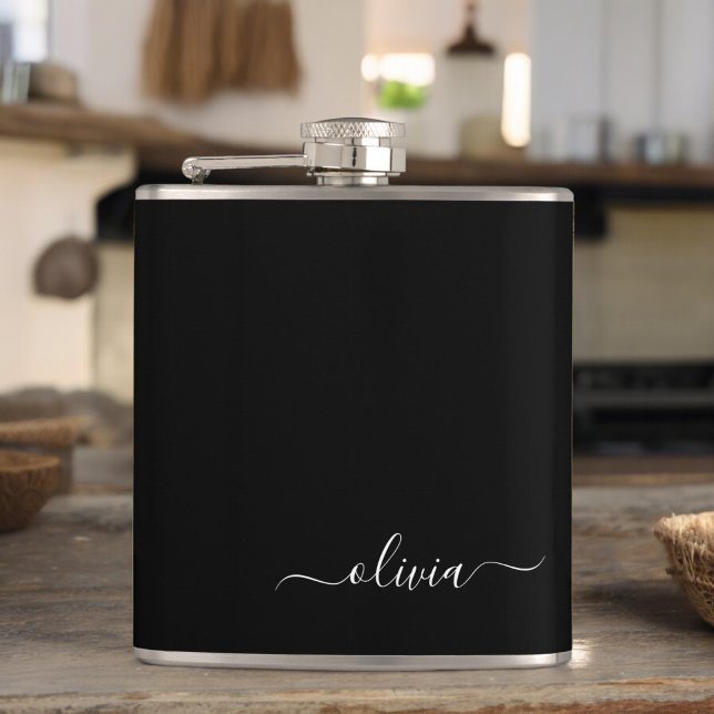 Black White Modern Minimalist Elegant Monogram Flask (Creator Uploaded)