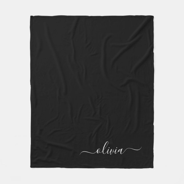 Black White Modern Minimalist Elegant Monogram Fleece Blanket (Front)