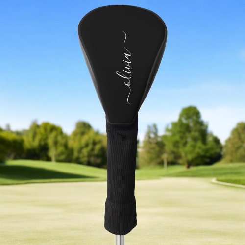 Black White Modern Minimalist Elegant Monogram Golf Head Cover