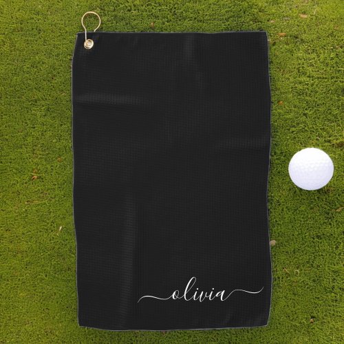 Black White Modern Minimalist Elegant Monogram Golf Towel