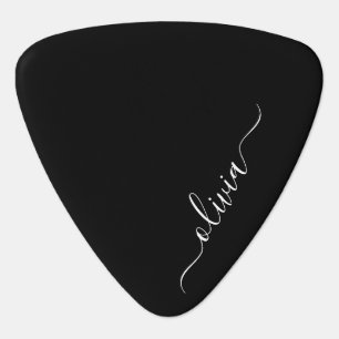 Black White Modern Minimalist Elegant Monogram Guitar Pick