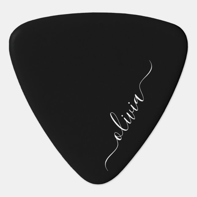 Black White Modern Minimalist Elegant Monogram Guitar Pick (Front)