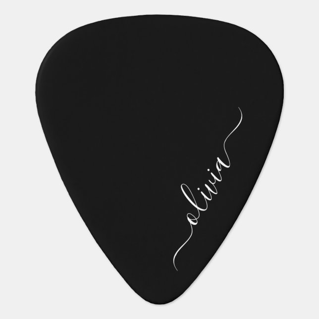Black White Modern Minimalist Elegant Monogram Guitar Pick (Front)