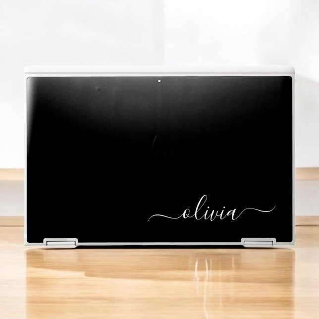Black White Modern Minimalist Elegant Monogram HP Laptop Skin (Creator Uploaded)
