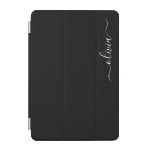Black White Modern Minimalist Elegant Monogram iPad Mini Cover