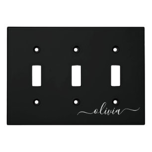 Black White Modern Minimalist Elegant Monogram Light Switch Cover