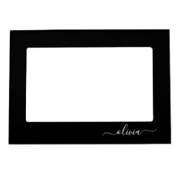 Black White Modern Minimalist Elegant Monogram Magnetic Frame