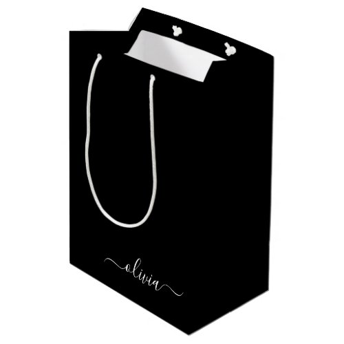 Black White Modern Minimalist Elegant Monogram Medium Gift Bag