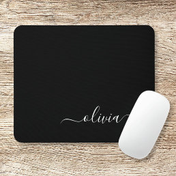 Black White Modern Minimalist Elegant Monogram Mouse Pad