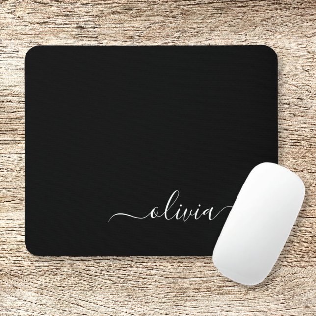 Black White Modern Minimalist Elegant Monogram Mouse Pad (Creator Uploaded)