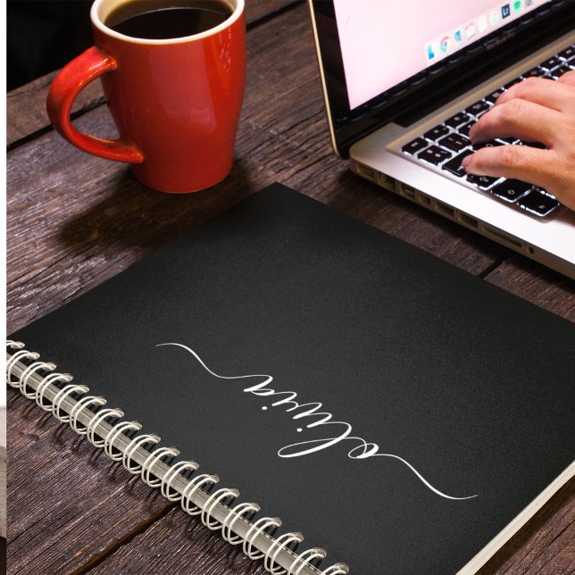 Black White Modern Minimalist Elegant Monogram Notebook (Creator Uploaded)